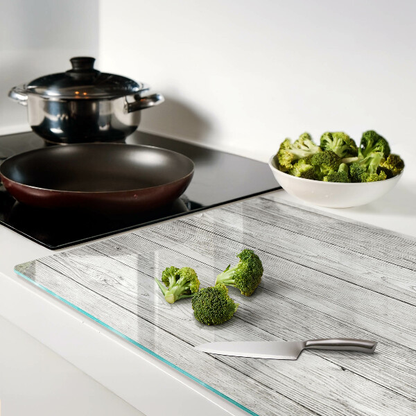 Tagliere in vetro temperato con motivo effetto tavola di legno nei toni del grigio