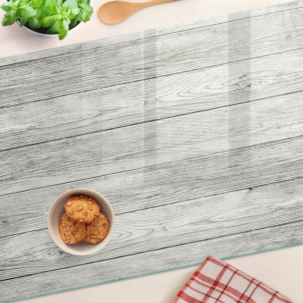 Tagliere in vetro temperato con motivo effetto tavola di legno nei toni del grigio