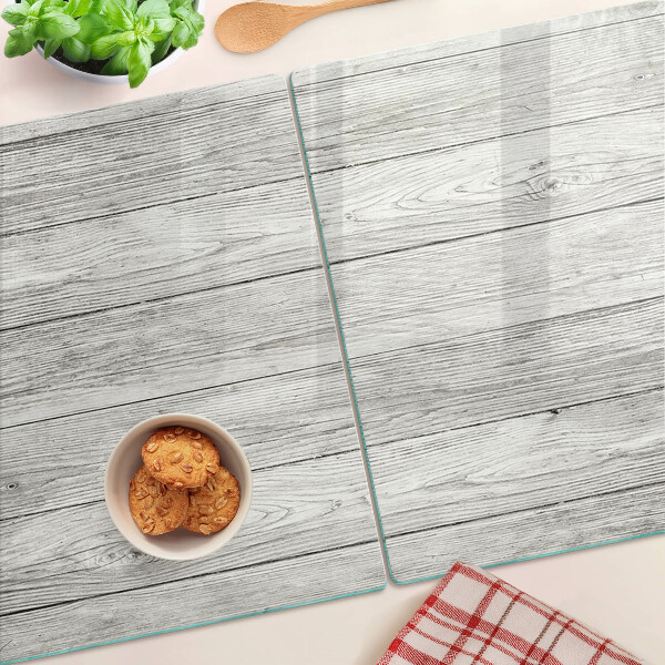 Tagliere in vetro temperato con motivo effetto tavola di legno nei toni del grigio
