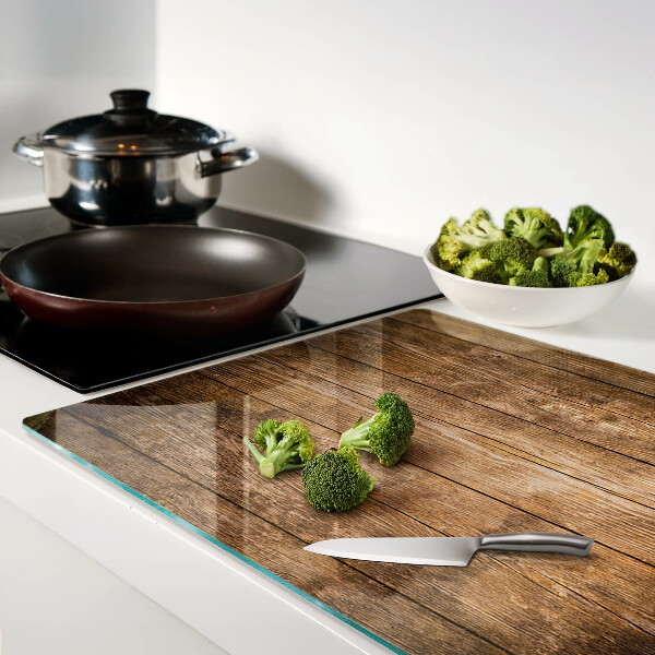 Tagliere in vetro temperato con piano in legno e finestra decorativa