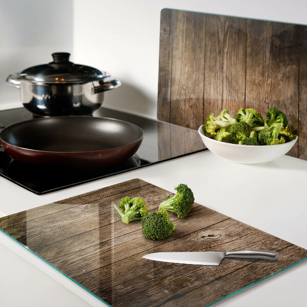 Tagliere in vetro temperato con piano in legno e finestra decorativa