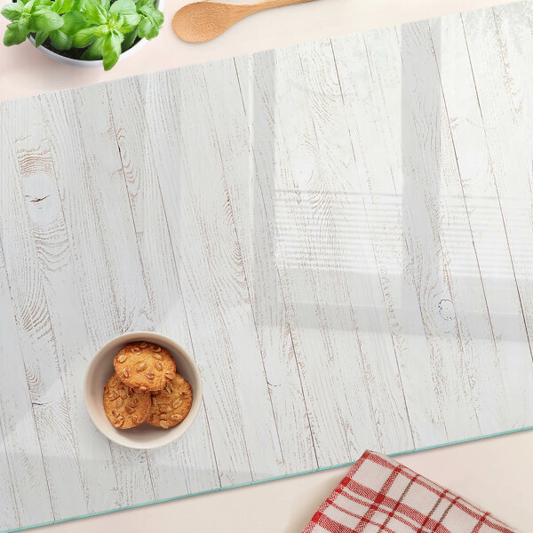 Tagliere in vetro temperato con motivo a tavole di legno bianche