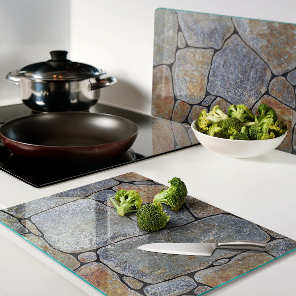 Tagliere in vetro con motivo pietra e texture superficiale