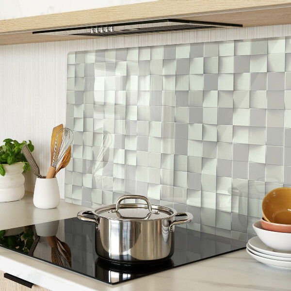 Tagliere in vetro temperato con motivo a mosaico nei toni del grigio