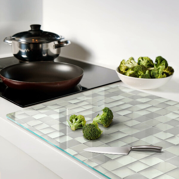 Tagliere in vetro temperato con motivo a mosaico nei toni del grigio