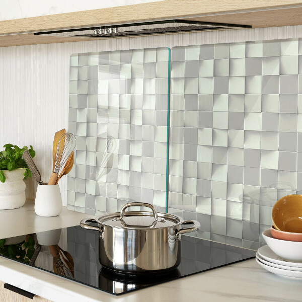 Tagliere in vetro temperato con motivo a mosaico nei toni del grigio