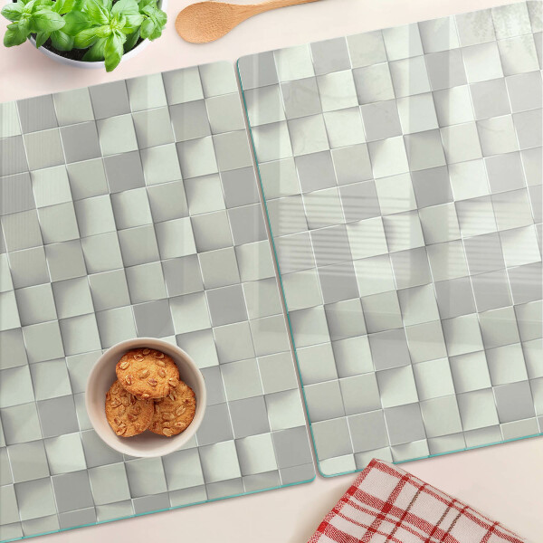 Tagliere in vetro temperato con motivo a mosaico nei toni del grigio