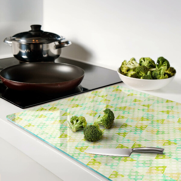 Tagliere in vetro temperato con motivo geometrico nei colori pastello