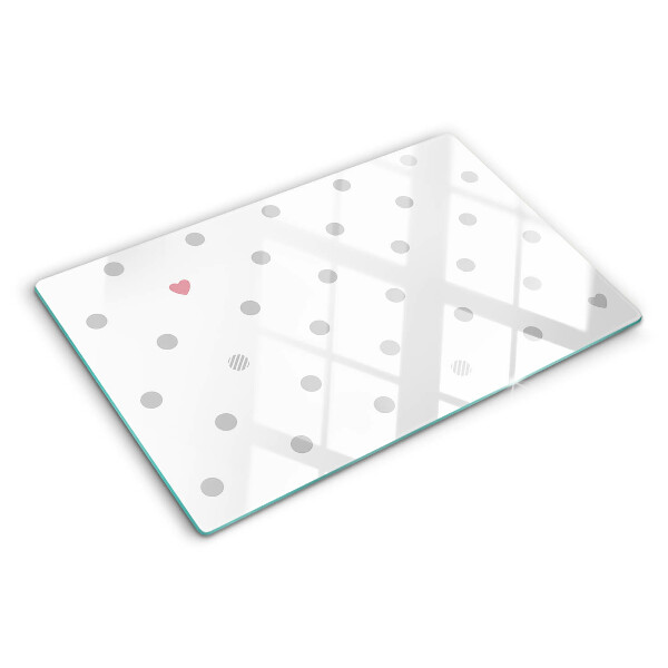 Tagliere in vetro temperato con motivo a cuori e punti