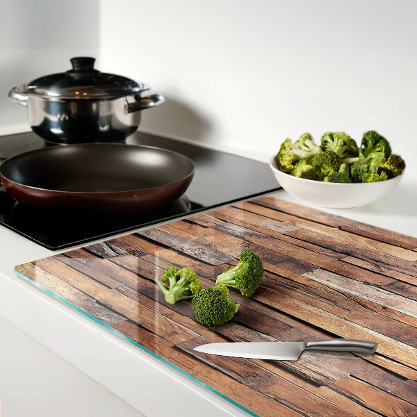 Tagliere in vetro temperato con finitura effetto legno in stile rustico