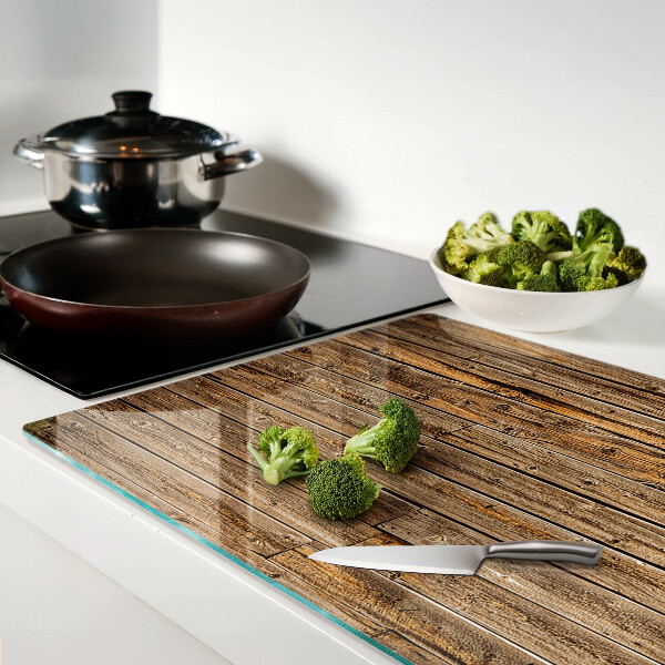 Tagliere in vetro temperato con motivo a tavola di legno e finestra