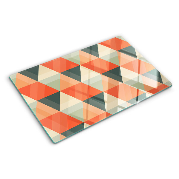 Tagliere in vetro temperato con motivo a triangoli nei toni dell'arancione