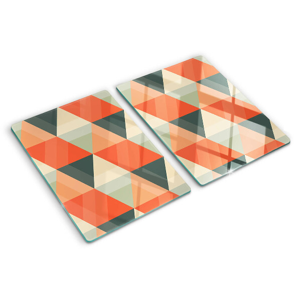 Tagliere in vetro temperato con motivo a triangoli nei toni dell'arancione