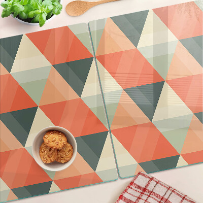 Tagliere in vetro temperato con motivo a triangoli nei toni dell'arancione