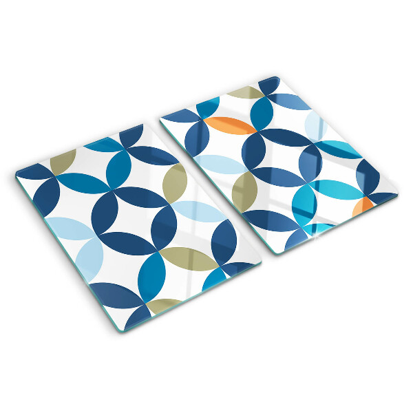 Tagliere in vetro con motivo di foglie geometriche in vari colori