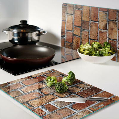 Tagliere in vetro temperato con stampa a motivo muro di mattoni