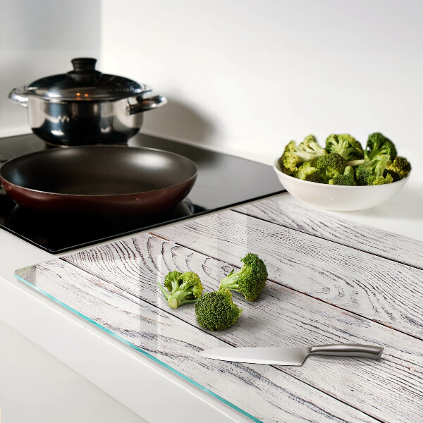 Tagliere in vetro temperato con superficie a stampa effetto legno in stile rustico