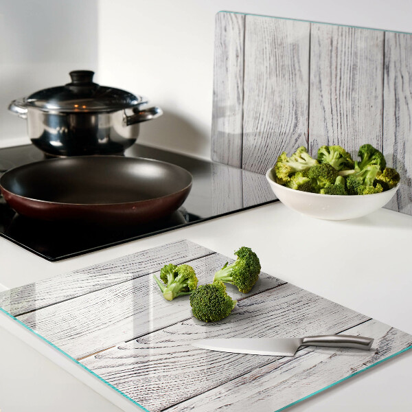 Tagliere in vetro temperato con superficie a stampa effetto legno in stile rustico