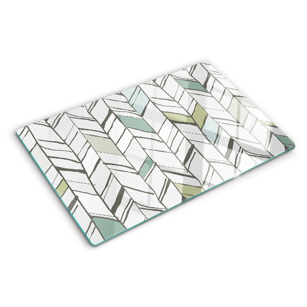 Tagliere in vetro temperato con motivo fogliaceo nei toni del verde