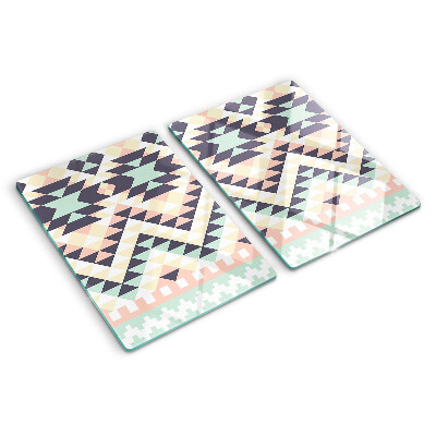 Tagliere in vetro temperato con motivo geometrico nei toni pastello