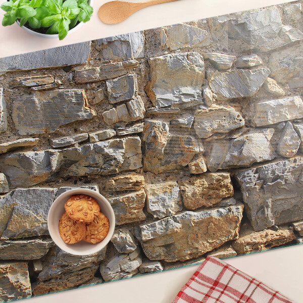 Tagliere in vetro temperato con motivo muro di pietra