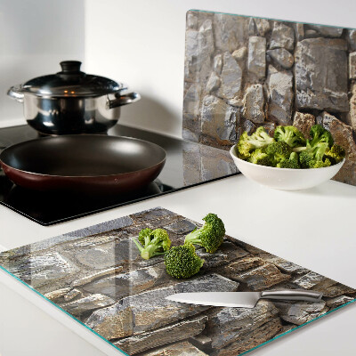 Tagliere in vetro temperato con motivo muro di pietra