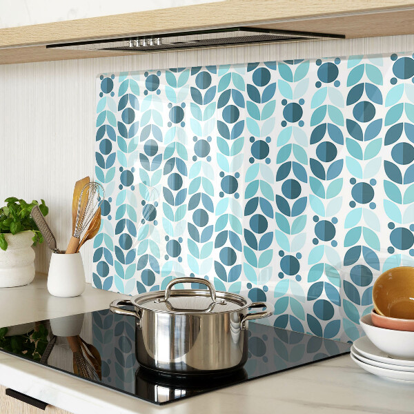 Tagliere in vetro con decorazione a foglie nei toni del blu