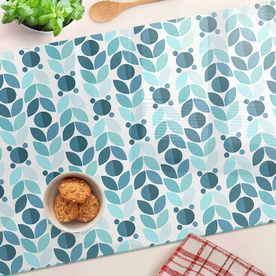 Tagliere in vetro con decorazione a foglie nei toni del blu