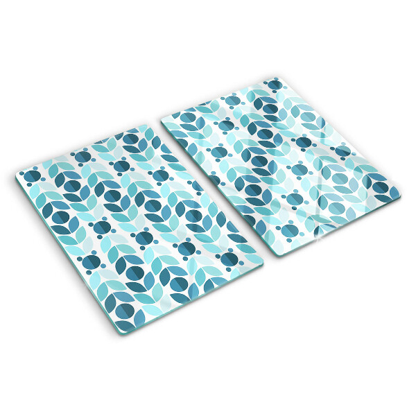 Tagliere in vetro con decorazione a foglie nei toni del blu