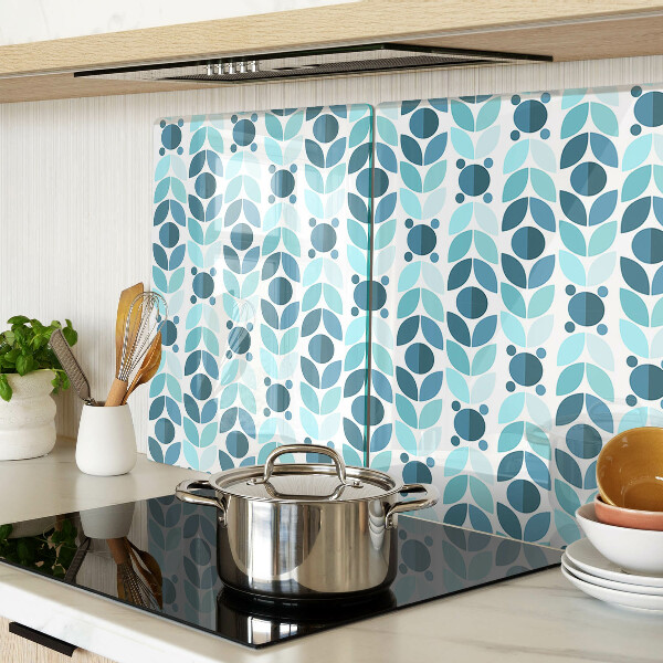 Tagliere in vetro con decorazione a foglie nei toni del blu