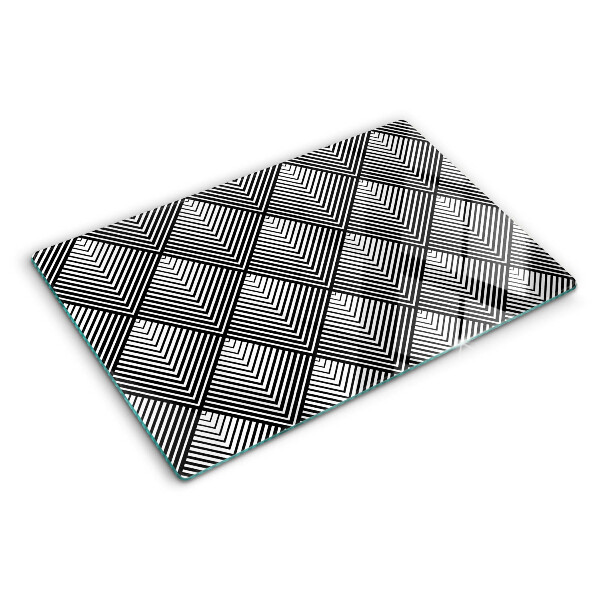 Tagliere in vetro temperato con motivo geometrico in bianco e nero