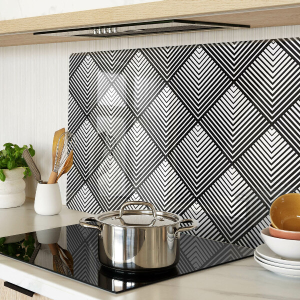 Tagliere in vetro temperato con motivo geometrico in bianco e nero