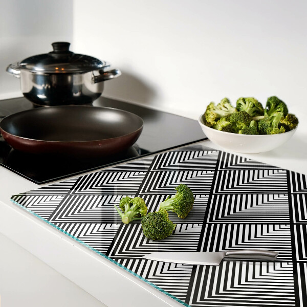 Tagliere in vetro temperato con motivo geometrico in bianco e nero