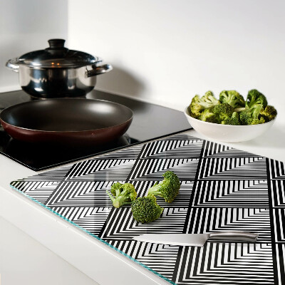 Tagliere in vetro temperato con motivo geometrico in bianco e nero