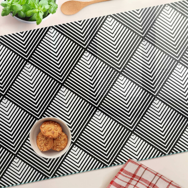 Tagliere in vetro temperato con motivo geometrico in bianco e nero