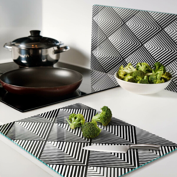 Tagliere in vetro temperato con motivo geometrico in bianco e nero