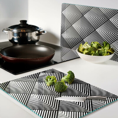 Tagliere in vetro temperato con motivo geometrico in bianco e nero