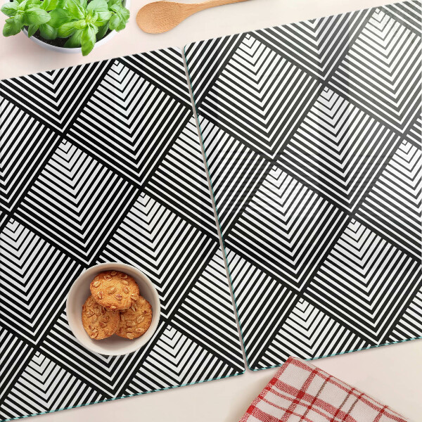 Tagliere in vetro temperato con motivo geometrico in bianco e nero
