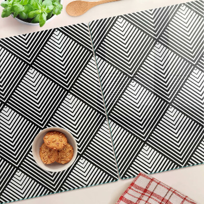 Tagliere in vetro temperato con motivo geometrico in bianco e nero
