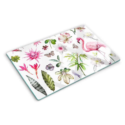 Tagliere in vetro con motivo tropicale di fiori e uccelli