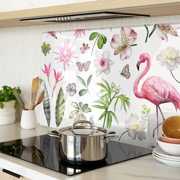 Tagliere in vetro con motivo tropicale di fiori e uccelli