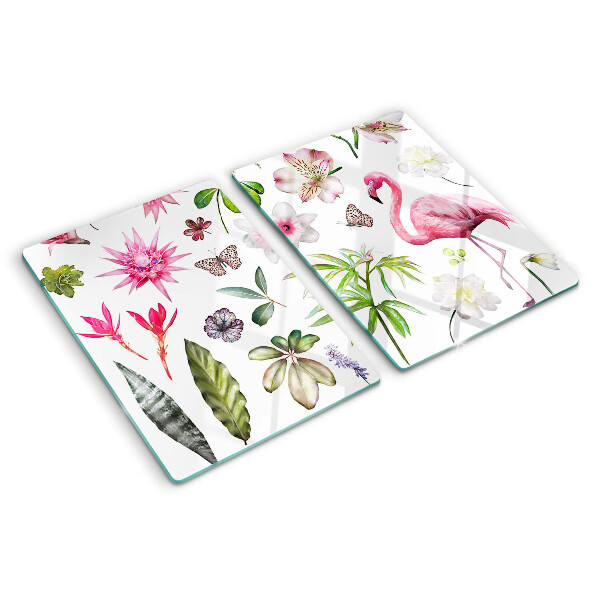 Tagliere in vetro con motivo tropicale di fiori e uccelli