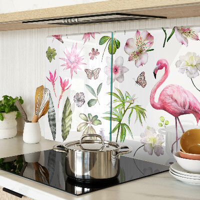 Tagliere in vetro con motivo tropicale di fiori e uccelli