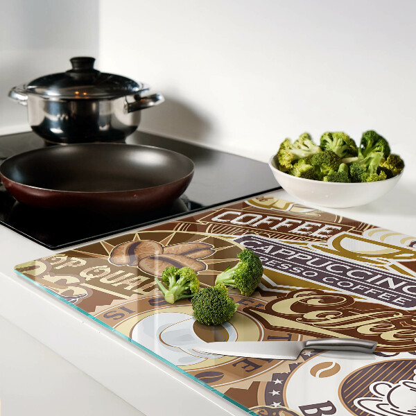 Tagliere in vetro temperato con stampa a tema caffè ed espresso