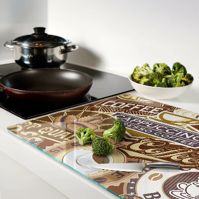 Tagliere in vetro temperato con stampa a tema caffè ed espresso