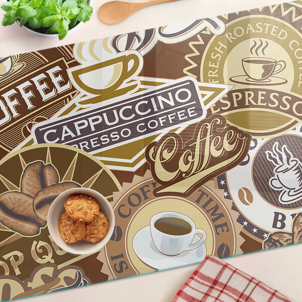 Tagliere in vetro temperato con stampa a tema caffè ed espresso