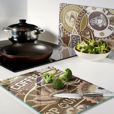 Tagliere in vetro temperato con stampa a tema caffè ed espresso