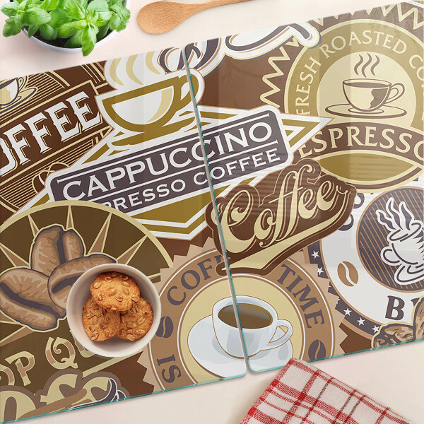 Tagliere in vetro temperato con stampa a tema caffè ed espresso