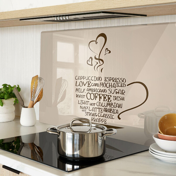 Tagliere in vetro con decorazione a tema caffè e cuore