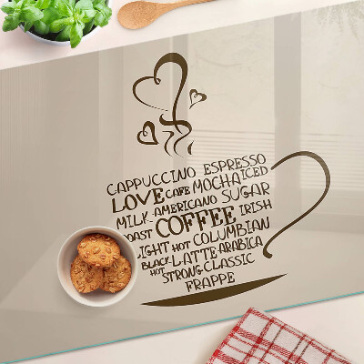 Tagliere in vetro con decorazione a tema caffè e cuore